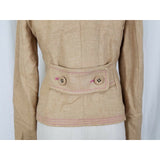 Gap Wool Twill Blazer Jacket Womens S Cropped Preppy Khaki Tan Half Belt Back