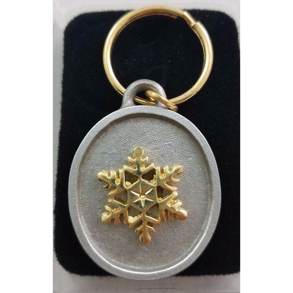 Snowflake Pewter Keyring Keychain FOB Maine Souvenir Metal Car Keys Winter Snow
