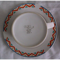 Mikasa Studio Nova Pow Wow Calico Jumbo Cup & Saucer Set Dishes Aztec Pattern 2