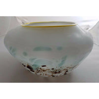 HAND BLOWN GLASS ART Decorative BOWL MURANO STYLE Weighted Blues Browns White