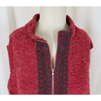 Coldwater Creek Red Berber Popcorn Fleece Ribbon Trim Zip Up Vest Red Womens L