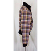 Golf Punk Tartan Scotch Plaid Wool Toggle Closure Fleece Bomber Jacket Womens 12