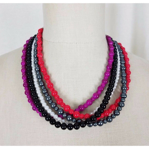 Multistrand 5 Strand Faux Pearls Colorful Statement BEADED NECKLACE Contemporary