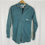 Canadian Outdoors Green Chambray Denim Jean LS Shirt Mens L XL Embroidered Bear