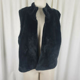 Talbots Black Vegan Deep Pile Faux Fur Plush Open Front Swing Vest Womens L XL