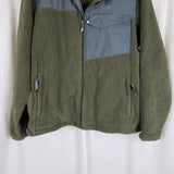 Lands End Fleece Jacket Mens L Nylon Blocking Patches Vented Armholes Army Green