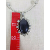 Faux Black Onyx Crystal Pendant Choker Necklace Silver Chain Charm Resin Beaded
