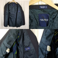 Vintage Nautica Navy Pinstripe 3 Button Wool Sportcoat Jacket Blazer Mens 43L
