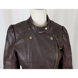 Paparazzi Vegan Leather Moto Jacket Womens L Brown Envelope Asymmetrical Closure