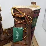 LL Bean Wicked Good Lodge Boots Shearling Wool Plaid Leather Snow Tall Womens 8