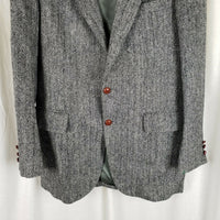 Vintage HARRIS Tweed Blazer Black Herringbone Wool Sport Coat Jacket Mens 42 44