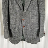 Vintage HARRIS Tweed Blazer Black Herringbone Wool Sport Coat Jacket Mens 42 44