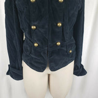 Live A Little Black Velvet Gothic Steampunk Military Band Jacket Womens M Gold