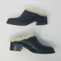 Rockport Shearling Lined Black Leather Slides Mules Shoes Womens 9.5 APW21121
