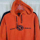 Nautica Jeans Co. Striped Fleece Pullover Hoodie Sweatshirt Jacket Mens L Orange