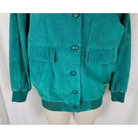 Pelle NY Bright Green LEATHER Full Button Up Bomber JACKET Womens M Knit Trim