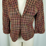 Coldwater Creek Woven Plaid Cropped 3/4 Sleeve Wool Blend Jacket Blazer Womens 6