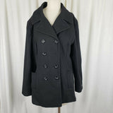 Jones New York Wool Midi Military Double Breasted Peacoat Womens 14 Black G-III