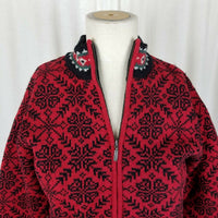 LL Bean Merino Wool Nordic Fair Isle Zip Up Cardigan Sweater Jacket Womens XS