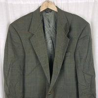 David Wood Worsted Wool Tweed Green Plaid Sport Coat Blazer Jacket Mens 44