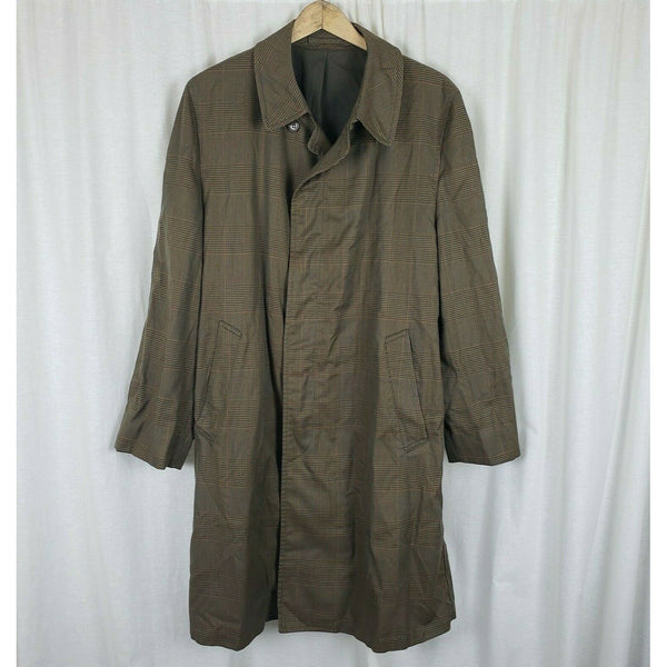 Vintage Plaid Rodes Half Lined Placket Front Trench Coat Mens S M Mid Century