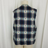 Vintage American Blue Southwestern Aztec Tribal Plaid Vest Mens M Waistcoat