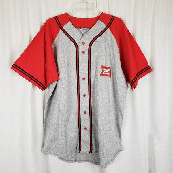 Vintage Miller High Life Double Sided Baseball Jersey Button Up SS Mens XL USA