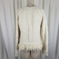 Banana Republic Fringe Hem Cable Knit Aran Sweater Womens L Hippie Boho Italian