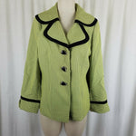 Moshita Couture Green Checked Black Piping Wide Lapel Blazer Jacket Womens 12
