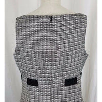 Jones Wear Dress Black & White Woven Mottled Tweed Belted Empire Waist Womens 14