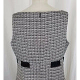 Jones Wear Dress Black & White Woven Mottled Tweed Belted Empire Waist Womens 14