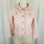Ann Taylor Loft Baby Pink Cropped Trucker Denim Jean Jacket Womens XS 3/4 Sleeve