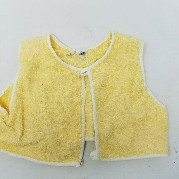 Vintage Yellow White Sheep Applique Open Front Terrycloth Vest Top Baby Boys 12M