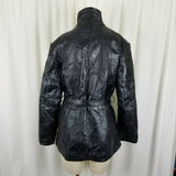 Navarree Leather Black Belted Patchwork Piecework Coat Jacket Womens L High Neck