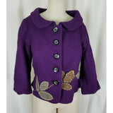 Anthropologie Nick & Mo Boat Neck Flower Applique Button Up Jacket Womens L Plum