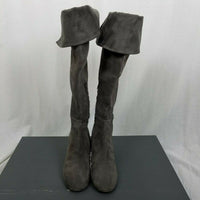Vince Camuto Tall Knee Hi Gray Leather Fold Over Riding Boots Boho Womens 7.5