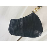 Adrianna Papell Black Velvet Fabric Clutch Bag Purse Handbag Leather Gold Buckle