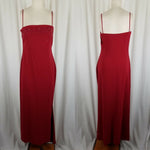 Tahari Petites Red Maxi Fitted Slinky Sexy Beaded Dress Womens 12P 80s Vintage