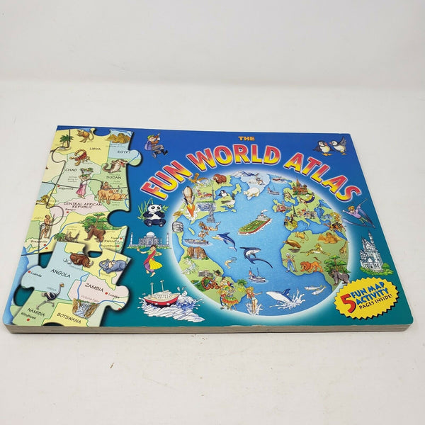 The Fun World Atlas Map Puzzles Activities Hardcover Book Vintage 2000