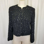 Ursula of Switzerland Heavily Sequined Black Satin Blazer Jacket Womens 12P USA