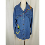 Quacker Factory Wild Jungle Zoo Animals Patch Denim Blue Jean Jacket Womens M