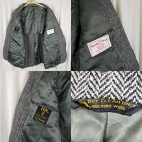Vintage HARRIS Tweed Blazer Black Herringbone Wool Sport Coat Jacket Mens 42 44