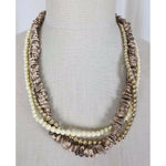 Multi-strand Faux Silver Ivory Pearls Shell Look Beads Beaded Necklace Jewelry