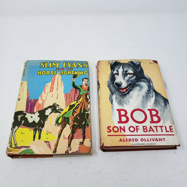 Vintage Hardcover Books Slim Evans and Horse Lightning Bob Son of Battle Lot 2