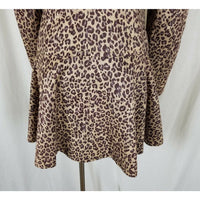 Due+2 Double Breasted Wide Lapel Ruffled Fit & Flare Cheetah Vegan Coat Womens S