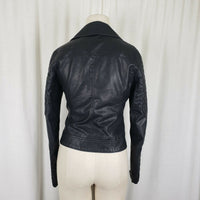 Topshop Vegan Faux Black Leather Cropped Moto Jacket Wide Collar Womens 4 Padded