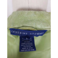 Catherine Stewart Quilted Lime Green Washable Suede Leather Zip Up Vest Womens L