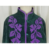 Vintage Linea Louis Dell'Olio Green Suede Leather Floral Vines Jacket Womens M