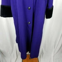 Bill Blass Fur Trim Lined Purple Wool Maxi 80s Swing Coat ALine Peacoat Womens 6