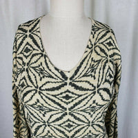 Pierri New York Gold Glitter Metallic Knit Sweater Top Diamond Print Womens M L